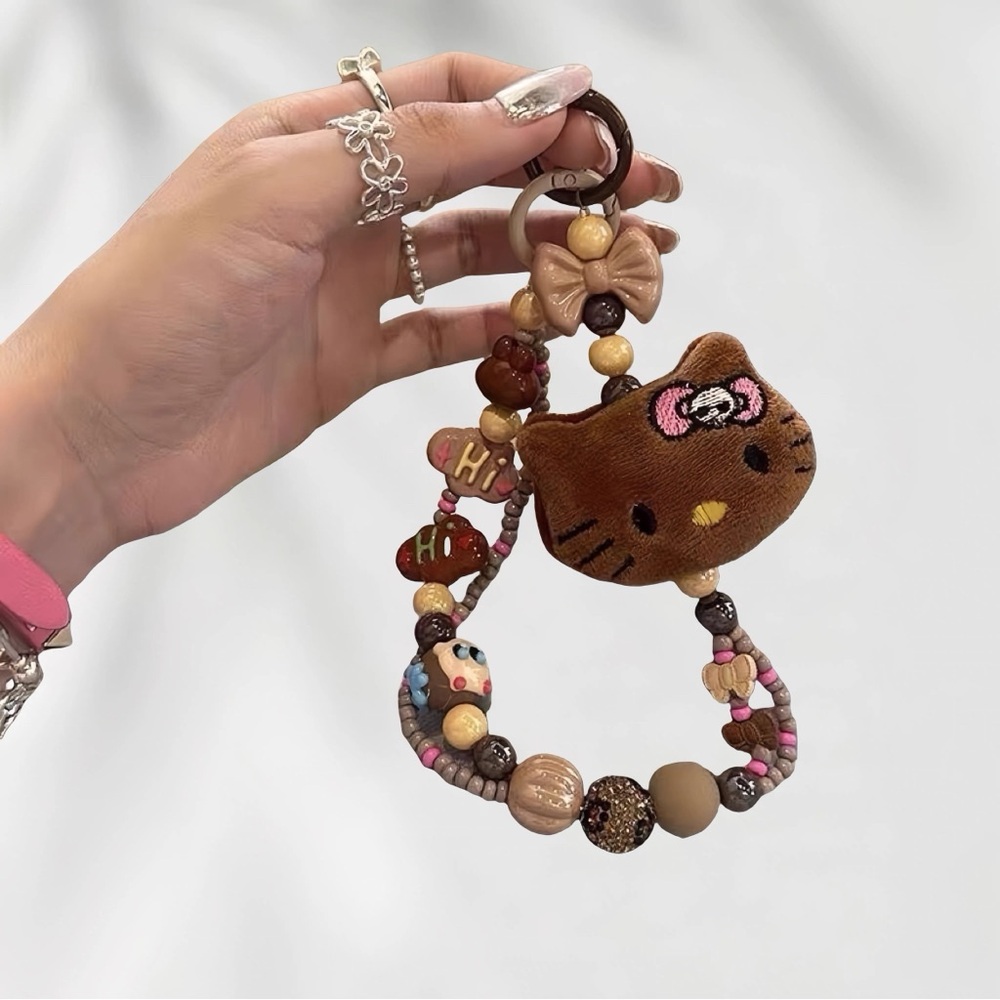 NWT Brown Hello Kitty Keychain Bag Charm with Beads